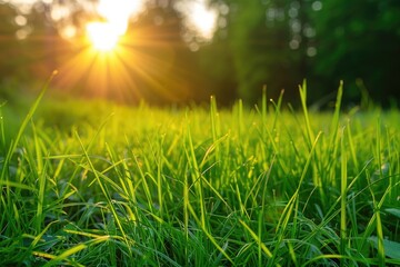 Poster - A field of tall grass illuminated by the warm glow of sunset