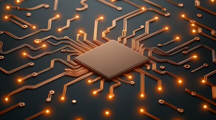 Fototapete - Futuristic circuit board with glowing connections.