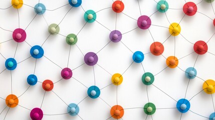 Poster - Colorful network of connected spheres on a white background