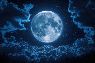 Poster - A bright full moon illuminates the dark night sky, a beautiful natural phenomenon