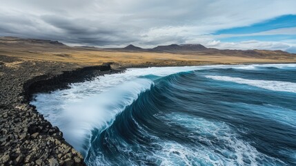 Poster - Coastline scene with rugged rocks and sea