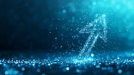 Poster - abstract digital arrow with sparkling particles in blue.