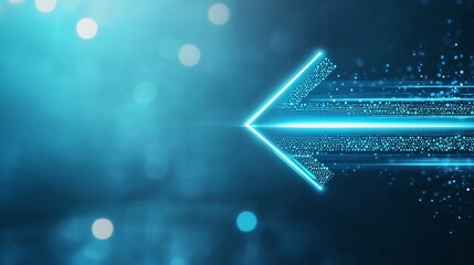 Poster - digital blue arrow with glowing particles and bokeh effects.