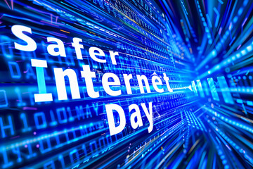 Wall Mural - Text Safer Internet Day on abstract digital background