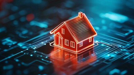 Poster - Digital house model on a circuit board backdrop.