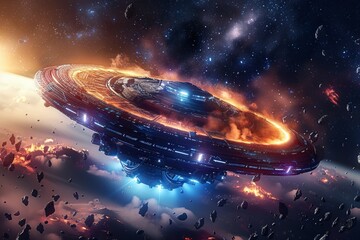 Wall Mural - space abstract si fi background with anstract spaceship in cosmos,