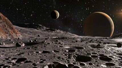 Wall Mural - alien world, deep space landscape with several moons