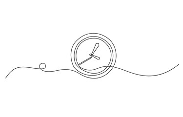 Aufkleber - Continuous one line drawing of vintage alarm clock vector design, Clock drawn symbol. One line art continuous icon, Clock with arrow Continuous one line drawing. One thin line continuous drawing.
