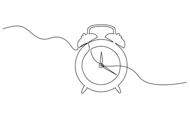 Aufkleber - Continuous one line drawing of vintage alarm clock vector design, Clock drawn symbol. One line art continuous icon, Clock with arrow Continuous one line drawing. One thin line continuous drawing.