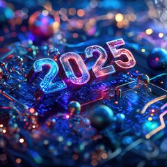 Poster - Futuristic 2025 Concept with Circuit Board Background