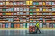 © Sam-th - Warehouse worker transporting goods in busy distribution center industrial environment dynamic perspective for supply chain management