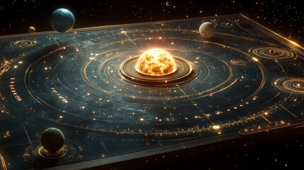 Wall Mural - depiction of the solar system showcasing planets orbiting a central sun