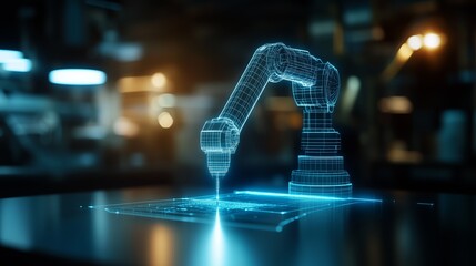 Aufkleber - Advanced robotic arm performing precision tasks in a high-tech industrial setting during the evening