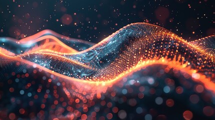 Leinwandbilder - Abstract wave with moving dots and lines. Flow of particles, Technology Background.