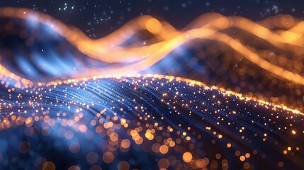 Leinwandbilder - Abstract wave with moving dots and lines. Flow of particles, Technology Background.