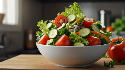 illustration of fresh vegetable salad in a bowl on the table