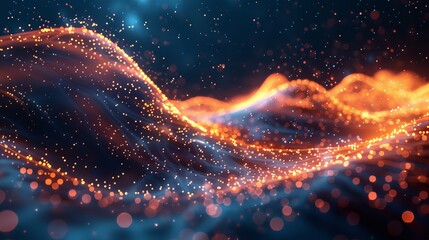 Leinwandbilder - Abstract wave with moving dots and lines. Flow of particles, Technology Background.