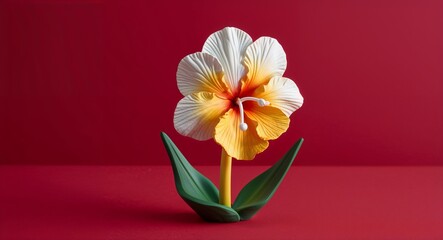 Wall Mural - A bright snapdragon flower figurine on a plain ruby red background