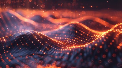 Leinwandbilder - Abstract wave with moving dots and lines. Flow of particles, Technology Background.