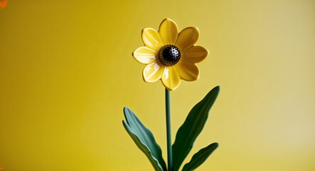 Wall Mural - A sunny buttercup flower figurine on a plain golden yellow background