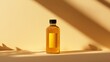 © Dounonji - A golden bottle of oil stands on a warm surface, beautifully illuminated by soft shadows, creating a serene and inviting atmosphere.