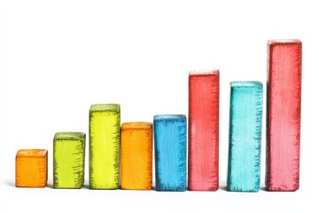 Poster - A set of brightly colored wooden blocks, each a different color, arranged in ascending height to resemble a chart or bar graph on a white background.
