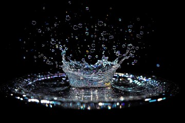Poster - Colored water droplets captured in mid-air, creating a vivid and vibrant display that conveys movement, energy, and the playful beauty of fluid dynamics.