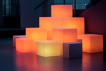 Poster - A set of vividly colored and illuminated cubes arranged strikingly in an artistic setting, creating a dynamic and modern visual experience through play of light.