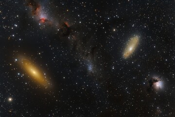 Poster - An intricate image capturing several distant galaxies floating in the dark, with delicate clusters and cosmic formations, epitomizing the boundlessness of the universe.