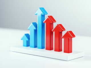 Leinwandbilder - A colorful graph displaying rising trends with blue and red arrows, symbolizing growth and progress in data analysis or financial metrics.