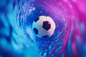 Poster - A soccer ball hovering against a vibrant blue and purple background for dynamic visual appeal