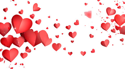 Wall Mural - Valentines hearts postcard. Paper flying elements on transparent background. Vector symbols of love in shape of heart for Happy Women's, Mother's, Valentine's Day, birthday greeting card design. PNG