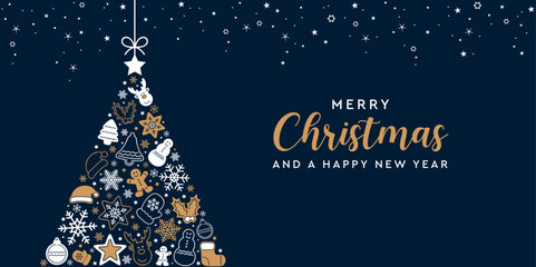 Wall Mural - christmas greeting card with decorative fir tree vector illustration