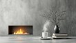 © tonpreecha - A photostock of a cozy winter fireplace scene with a stack of books and hot cocoa. Ultra-Realistic, Photo Realistic, highly detailed,