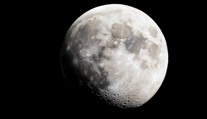 detailed close-up of the moon showing its surface features including craters and lunar maria against