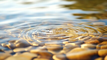 Poster - rippling water disturbs smooth pebbles under the sunlight, creating a peaceful natural setting in a 