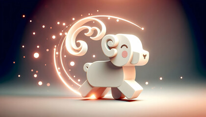 Wall Mural - 3D Abstract digital art of a Chinese zodiac sign with a soft glow and space for copy on the side. concept as An artistic representation of a Chinese zodiac animal glowing softly against a muted backgr