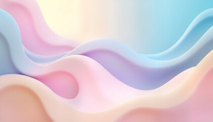 Poster - Abstract 3D background design featuring fluid pastel colors. Soft gradients, flowing wavy shapes create modern, stylish effect. Bright, vibrant colors produce trendy aesthetic. Illustration evokes