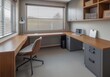 © Pixora Labs - Modern office cabin with armchair, wooden table with laptop
