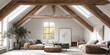 © Oleksandr - Elegant and modern living space with natural light, wooden beams, and minimalist decor in a serene setting