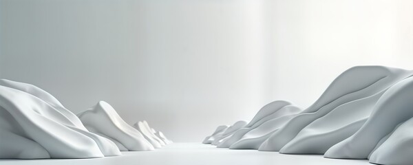 Aufkleber - Abstract 3D white forms resemble soft mountains. Smooth shapes create a minimalist landscape. Modern design. Suitable for tech, eco, or fashion projects. Minimalist concept.