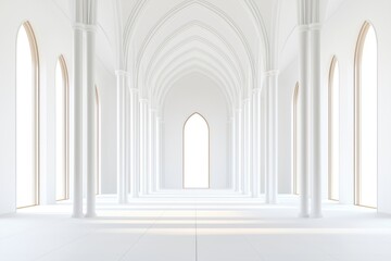 Poster - White interior design. Empty hall with many white columns, big windows. Luxurious. Modern architecture. Future tech design. Abstract architectural concept. Modern futuristic building. Empty room with