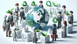 © Netaya - 3D Business team enhancing eco friendly procurement in bokeh digital art copy space concept as A business team enhances eco friendly procurement processes in a bokeh digital art setting showcasing sus