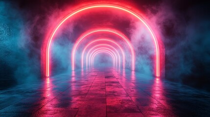 Poster - In a room, a futuristic sci-fi podium is utilized to display products.