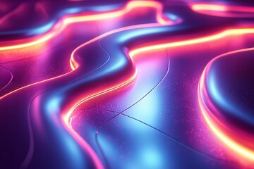 Poster - An abstract 3D backdrop with a translucent purple wave on a black base, complemented by iridescent purple waves and a liquid glass effect.