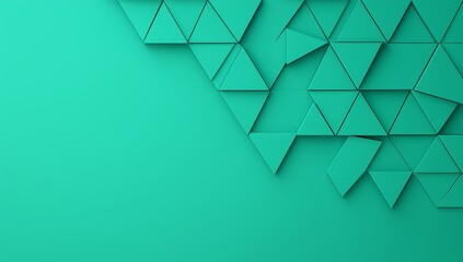 Poster - an abstract background in teal with a pattern of triangles.