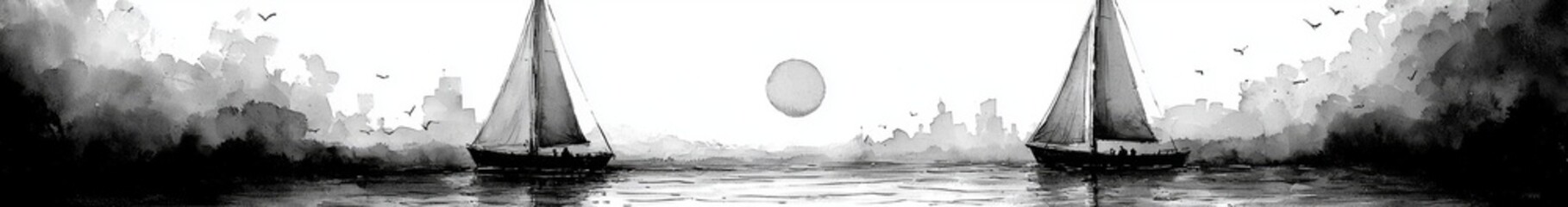 Poster - A white sailboat on waves depicted in a single, unbroken line.