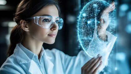 Poster - Female Scientist Interacting with 3D Medical Data Visualization in Digital Health Ecosystem