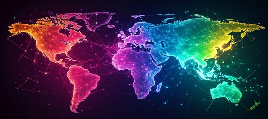 Poster - Colorful rainbow earth world map. Global earth atlas. Generative AI technology.