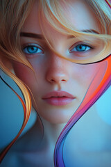 Fototapete - a woman with long blonde hair and blue eyes